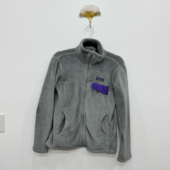 Patagonia full zip Retool Fleece cozy warm Jacket Sweater gray purple Sz Medium - Picture 4 of 7